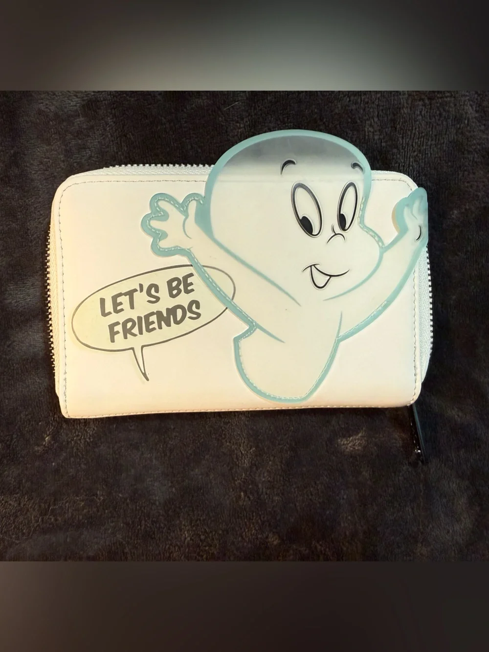 Loungefly White & Light Blue Casper 'Let's Be Friends' Zip Wallet
